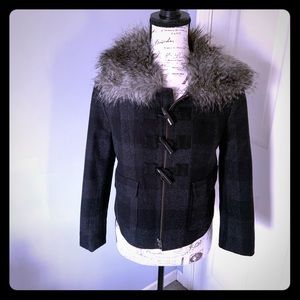 Faux fur waist length toggle coat